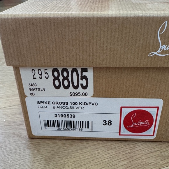 Christian Louboutin Spike Cross 100mm Heels – White w/ Silver Spikes – Size 38